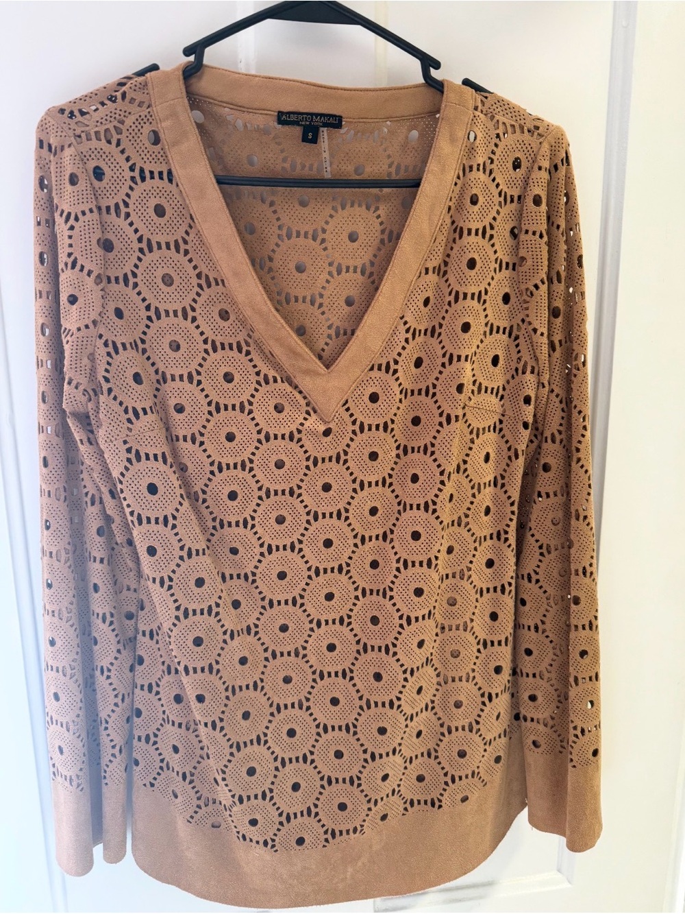 Alberto Makali Women's Camel Eyelet V-Neck Sweater